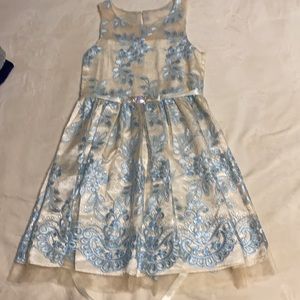 Blue flowered Cream Dress Girl
